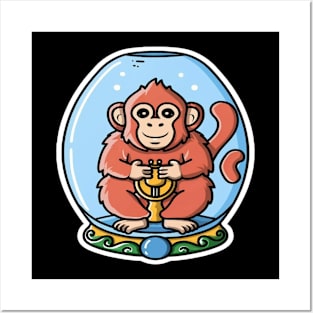 Cute Monkey in a Genie Bottle Posters and Art